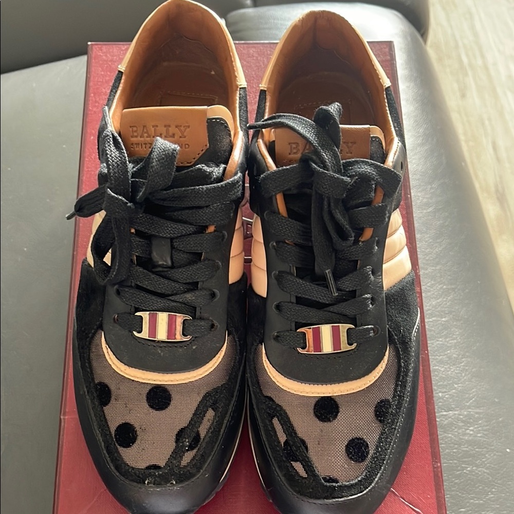 Bally Black and Cream Polka Dot Sneakers